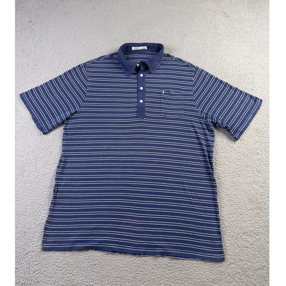 Criquet Golf Polo Players Shirt Mens XXL Navy Blue White Stripes Organic Cotton